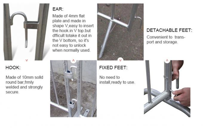 टिकाऊ कार 47" धातु भीड़ बाधाएं अस्थायी पूल बाड़ 2